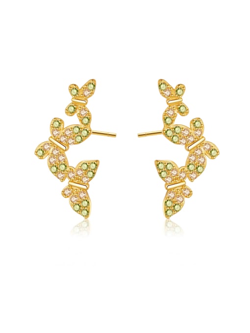 18K gold olive green [butterfly] 925 Sterling Silver Cubic Zirconia Flower Dainty Stud Earring